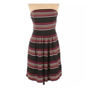 White House Black Market Strapless Dress Black Pink Orange White Stripes 10